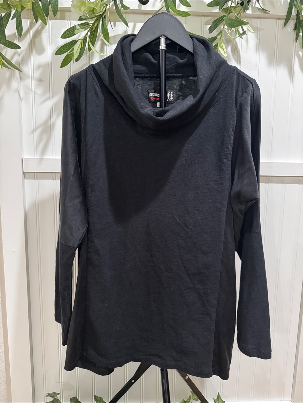 #205 PETE & GRETA by JOHNNY WAS Black Cowl Neck Long Sleeve Cotton/Silk Top M